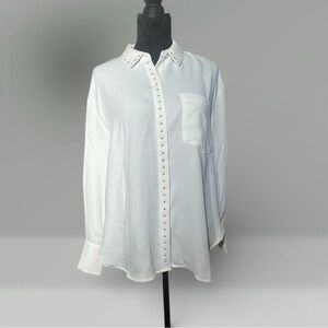 Vince Camuto Stud Detail Crêpe de Chine Button-Up Shirt NWOT